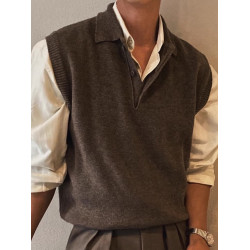 美式假兩件曡穿工裝背心男polo領針織無袖衛衣內搭羊毛坎肩馬甲潮