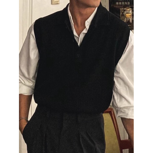 美式假兩件曡穿工裝背心男polo領針織無袖衛衣內搭羊毛坎肩馬甲潮 美式假兩件曡穿工裝背心男polo領針織無袖衛衣內搭羊毛坎肩馬甲潮