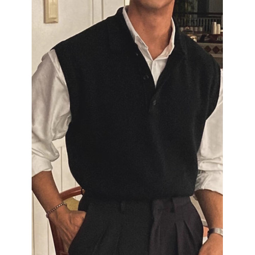 美式假兩件曡穿工裝背心男polo領針織無袖衛衣內搭羊毛坎肩馬甲潮 美式假兩件曡穿工裝背心男polo領針織無袖衛衣內搭羊毛坎肩馬甲潮