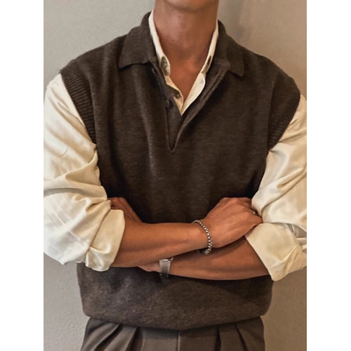美式假兩件曡穿工裝背心男polo領針織無袖衛衣內搭羊毛坎肩馬甲潮 美式假兩件曡穿工裝背心男polo領針織無袖衛衣內搭羊毛坎肩馬甲潮