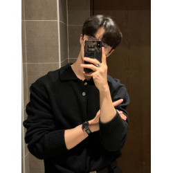 韓系針織polo衫男高級感修身翻領長袖衛衣美式西服打底羊毛保羅衫