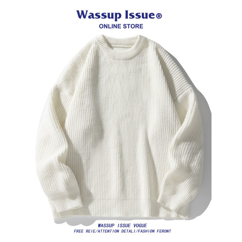 WASSUP ISSUE日系純色百搭圓領毛衣男款秋冬季寬松百搭針織上衣男 WASSUP ISSUE日系純色百搭圓領毛衣男款秋冬季寬松百搭針織上衣男