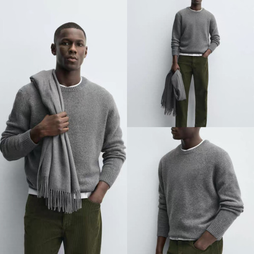 櫃429！冬季新品男裝羊毛混紡修身直筒長袖針織衫圓領毛衣2632306