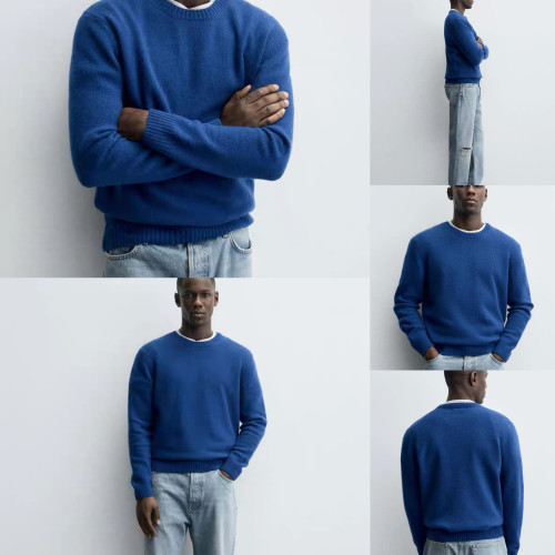 櫃429！冬季新品男裝羊毛混紡修身直筒長袖針織衫圓領毛衣2632306