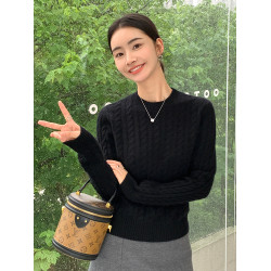 鄂爾多斯市圓領羊絨衫女秋冬套頭純色針織羊毛打底衫內搭麻花毛衣