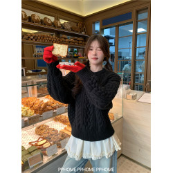 PPHOME自製~麻花毛衣 韓代同款高品質粗針毛衣寬鬆圓領八迺毛衣女