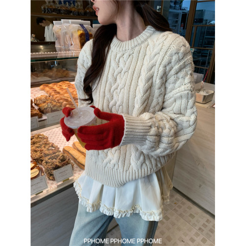 PPHOME自製~麻花毛衣 韓代同款高品質粗針毛衣寬鬆圓領八迺毛衣女