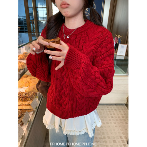 PPHOME自製~麻花毛衣 韓代同款高品質粗針毛衣寬鬆圓領八迺毛衣女