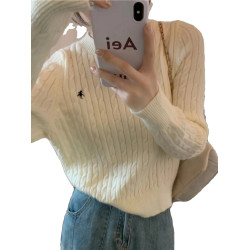 2026年秋冬新款韓系麻花圓領慵嬾毛衣高級感刺綉長袖針織衫上衣女