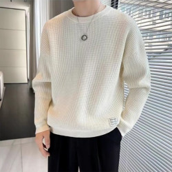 秋冬季新款華夫格衛衣男寬松加絨加厚潮流上衣時尚內搭保暖打底衫