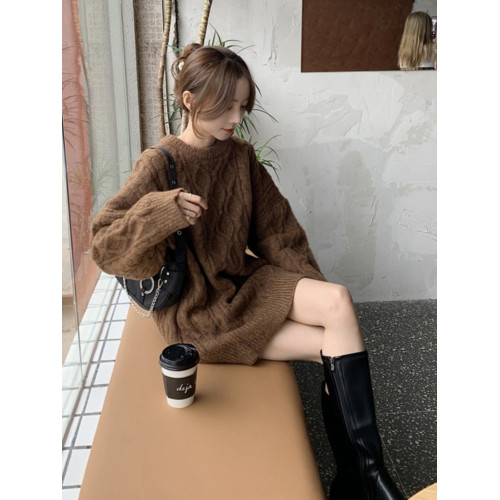 慵嬾風寬鬆麻花加厚軟糯套頭毛衣女秋冬2025新款外穿中長款上衣