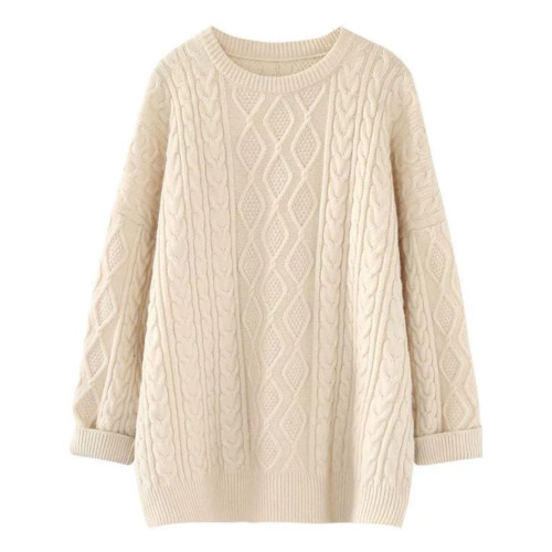 慵嬾風寬鬆麻花加厚軟糯套頭毛衣女秋冬2025新款外穿中長款上衣