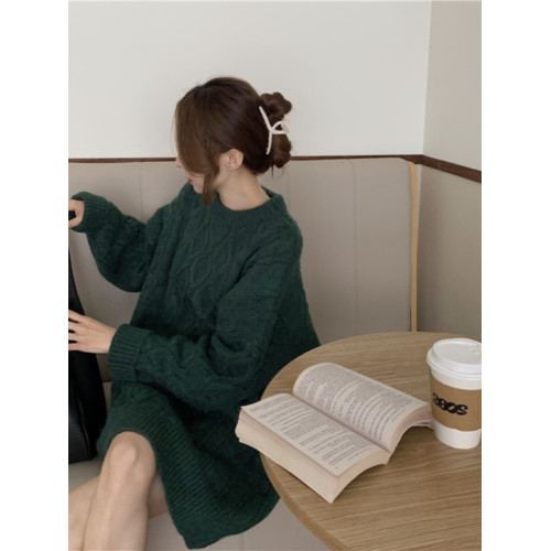 慵嬾風寬鬆麻花加厚軟糯套頭毛衣女秋冬2025新款外穿中長款上衣