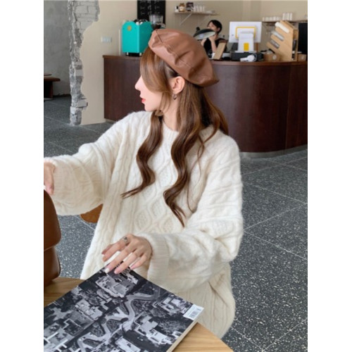 慵嬾風寬鬆麻花加厚軟糯套頭毛衣女秋冬2025新款外穿中長款上衣