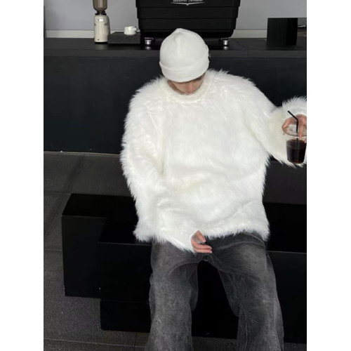 秋冬季軟糯白色水貂絨毛衣男士外套寬松慵懶風高級感馬海毛針織衫