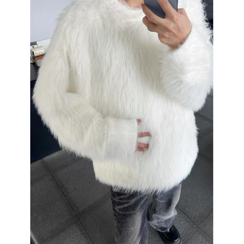 秋冬季軟糯白色水貂絨毛衣男士外套寬松慵懶風高級感馬海毛針織衫