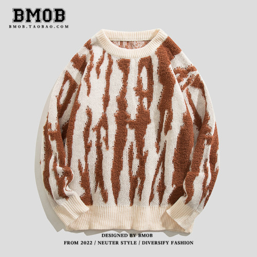 BMOB秋冬潮牌街頭撞色慵懶風粗毛線針織衫韓系上衣男加厚百搭毛衣 BMOB秋冬潮牌街頭撞色慵懶風粗毛線針織衫韓系上衣男加厚百搭毛衣