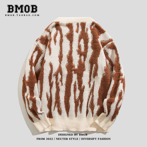 BMOB秋冬潮牌街頭撞色慵懶風粗毛線針織衫韓系上衣男加厚百搭毛衣 BMOB秋冬潮牌街頭撞色慵懶風粗毛線針織衫韓系上衣男加厚百搭毛衣