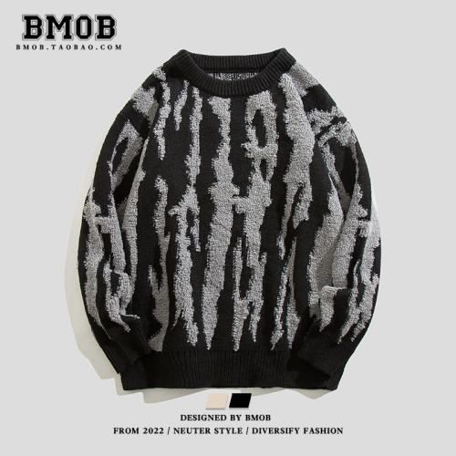 BMOB秋冬潮牌街頭撞色慵懶風粗毛線針織衫韓系上衣男加厚百搭毛衣 BMOB秋冬潮牌街頭撞色慵懶風粗毛線針織衫韓系上衣男加厚百搭毛衣
