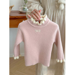 女小童針織毛衣洋氣2025年秋冬新款女寶寶半高領木耳領甜美打底衫