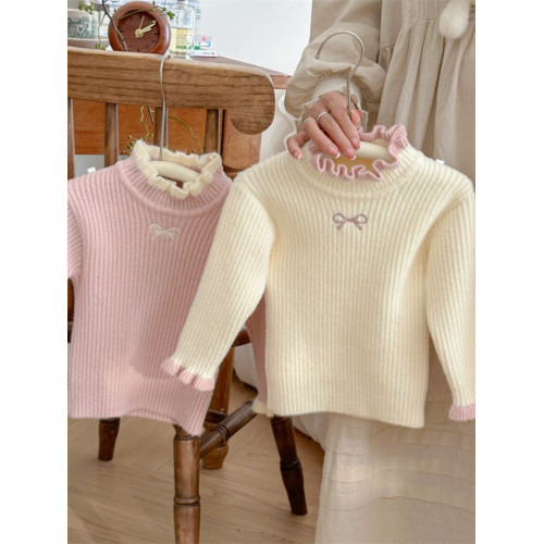 女小童針織毛衣洋氣2025年秋冬新款女寶寶半高領木耳領甜美打底衫