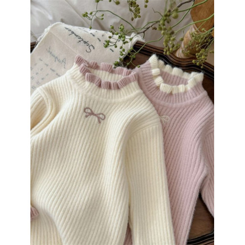 女小童針織毛衣洋氣2025年秋冬新款女寶寶半高領木耳領甜美打底衫