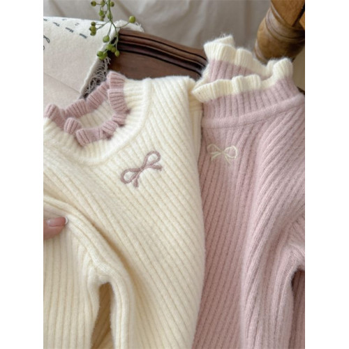 女小童針織毛衣洋氣2025年秋冬新款女寶寶半高領木耳領甜美打底衫