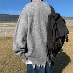 國潮嘻哈不規則破洞滿母毛衣男女oversize設計感保暖針織毛衫