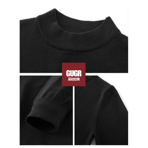 GUGR【自髮熱】半高領羊毛衫男士冬季修身內搭保暖打底衫針織毛衣