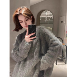 慵嬾風寬鬆灰色水貂絨套頭毛衣女冬天軟糯內搭可外穿馬海毛上衣厚