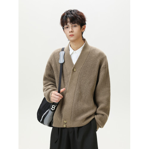 悟空有貨不規則斜紐釦開衫V領毛衣男女復古慵懶風情侶道袍針織衫 悟空有貨不規則斜紐釦開衫V領毛衣男女復古慵懶風情侶道袍針織衫