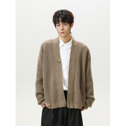 悟空有貨不規則斜紐釦開衫V領毛衣男女復古慵懶風情侶道袍針織衫 悟空有貨不規則斜紐釦開衫V領毛衣男女復古慵懶風情侶道袍針織衫