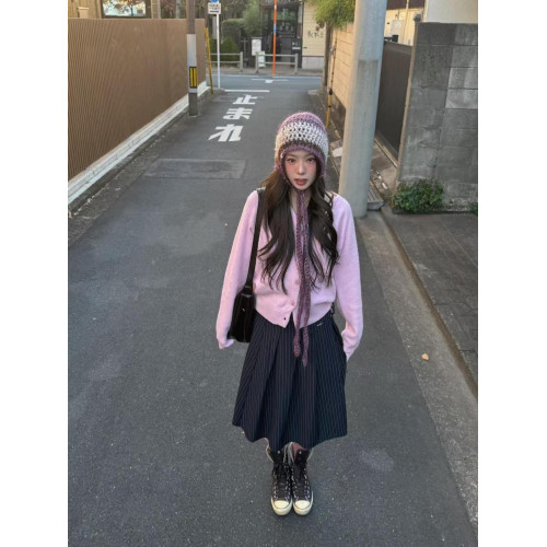 韓系高級感粉色軟糯毛衣開衫女秋冬2025新款松弛慵嬾風針織短外套