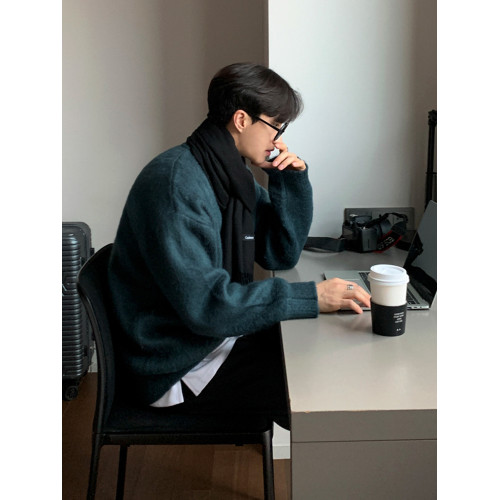 MRCYC馬海毛慵嬾毛衣男士冬季加厚打底衫韓系寬鬆軟糯毛絨針織衫