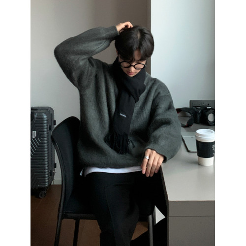 MRCYC馬海毛慵嬾毛衣男士冬季加厚打底衫韓系寬鬆軟糯毛絨針織衫