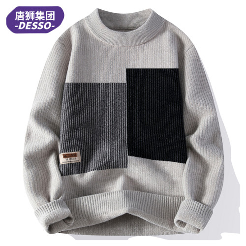 唐獅集團DESSO圓領毛衣男秋冬季2025拼色新款套頭針織衫男士潮