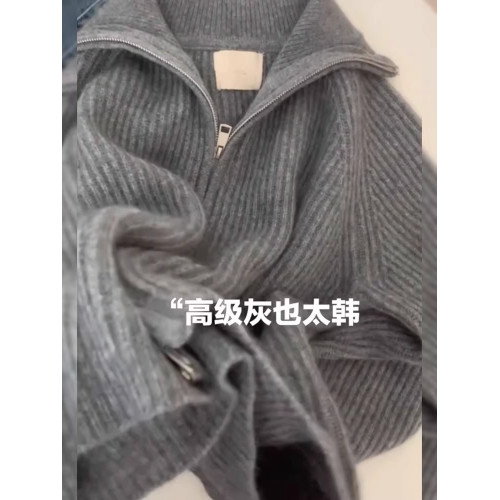 美式高領雙拉鍊開衫女2025秋冬復古軟糯毛衣加厚洋氣時髦上衣外套