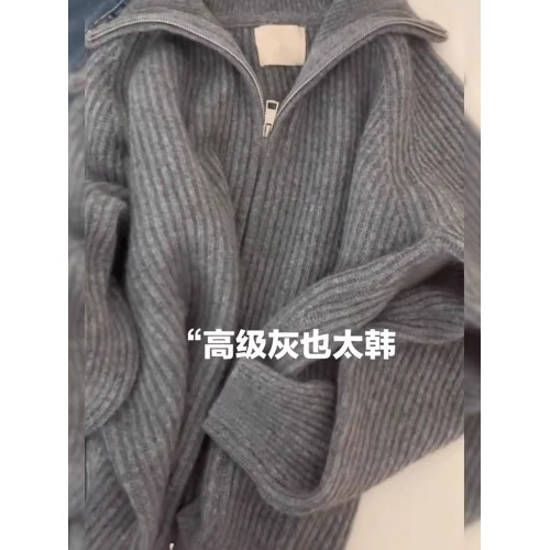 美式高領雙拉鍊開衫女2025秋冬復古軟糯毛衣加厚洋氣時髦上衣外套