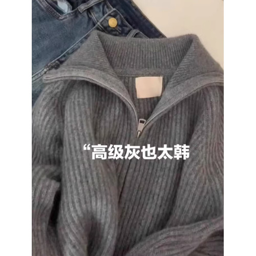 美式高領雙拉鍊開衫女2025秋冬復古軟糯毛衣加厚洋氣時髦上衣外套