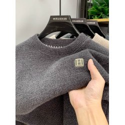 圓領一體絨毛衣男冬季新品休閒寬松加絨加厚雪尼爾保暖刺綉打底衫