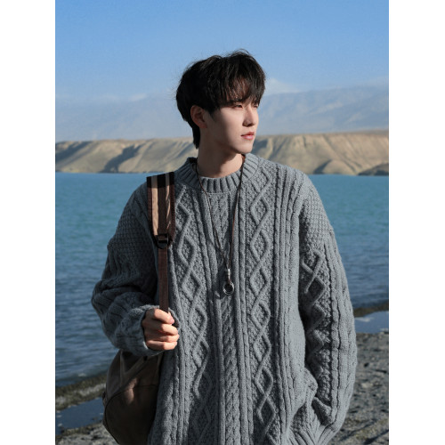 @港仔文藝男 麻花毛衣男秋冬白色男款冬季復古寬松男生針織衫外套 @港仔文藝男 麻花毛衣男秋冬白色男款冬季復古寬松男生針織衫外套