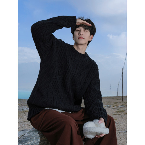 @港仔文藝男 麻花毛衣男秋冬白色男款冬季復古寬松男生針織衫外套 @港仔文藝男 麻花毛衣男秋冬白色男款冬季復古寬松男生針織衫外套