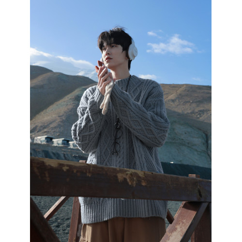 @港仔文藝男 麻花毛衣男秋冬白色男款冬季復古寬松男生針織衫外套 @港仔文藝男 麻花毛衣男秋冬白色男款冬季復古寬松男生針織衫外套