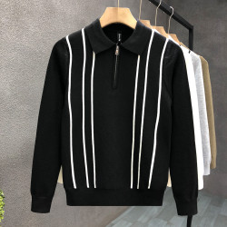 爆款半拉鍊翻領毛衣男潮牌修身針織衫2024冬季新款男士套頭打底衫