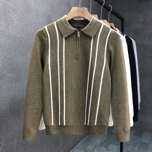 爆款半拉鍊翻領毛衣男潮牌修身針織衫2024冬季新款男士套頭打底衫