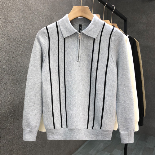 爆款半拉鍊翻領毛衣男潮牌修身針織衫2024冬季新款男士套頭打底衫