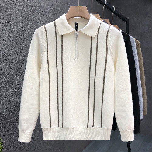 爆款半拉鍊翻領毛衣男潮牌修身針織衫2024冬季新款男士套頭打底衫