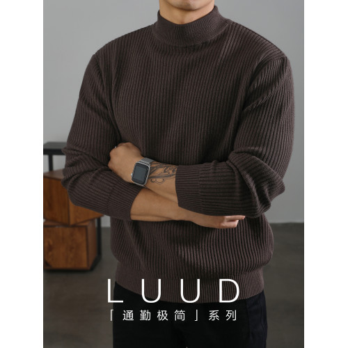 LUUD 咖啡色輕熟復古風毛衣男保暖套頭針織衫竪條紋理提花打底衫 LUUD 咖啡色輕熟復古風毛衣男保暖套頭針織衫竪條紋理提花打底衫