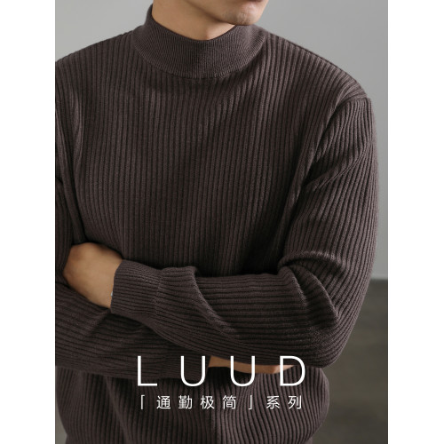 LUUD 咖啡色輕熟復古風毛衣男保暖套頭針織衫竪條紋理提花打底衫 LUUD 咖啡色輕熟復古風毛衣男保暖套頭針織衫竪條紋理提花打底衫