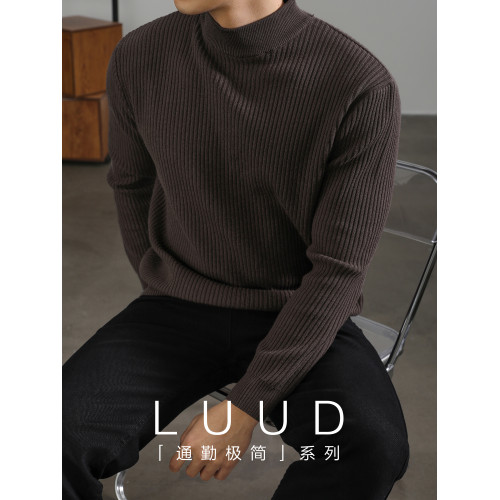 LUUD 咖啡色輕熟復古風毛衣男保暖套頭針織衫竪條紋理提花打底衫 LUUD 咖啡色輕熟復古風毛衣男保暖套頭針織衫竪條紋理提花打底衫